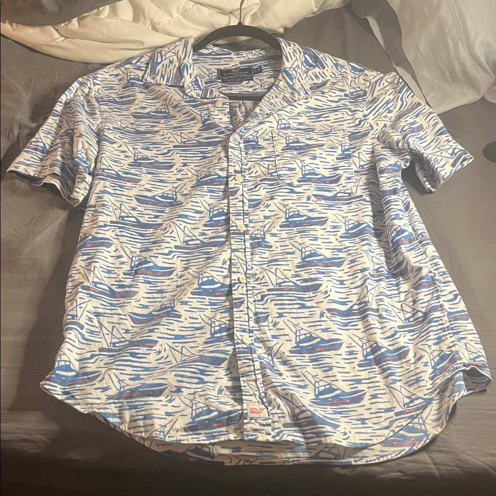 Vineyard Vines Nautical Blue and White Men's Shirt sailboats medium